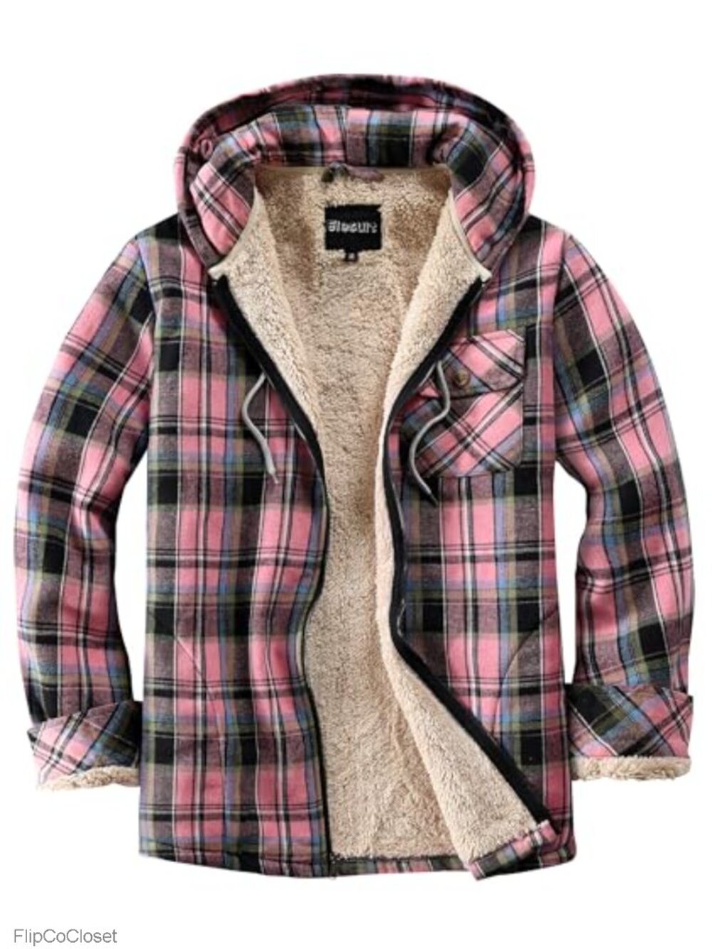 Fleece Lined Plaid Full Zip Hoodie Jacket Sherpa Lined Casual